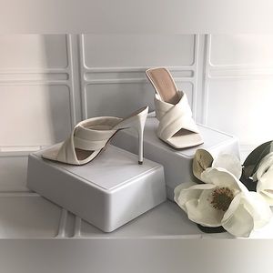 Brand New- Forever 21-White- Faux Leather- Open Square Toe-Slip on Shoes